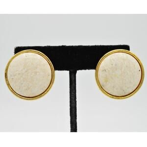 L.G. P. Vintage Clip On Cabochon Earrings Heavy Marbled Chunky Signed 1980s 9L